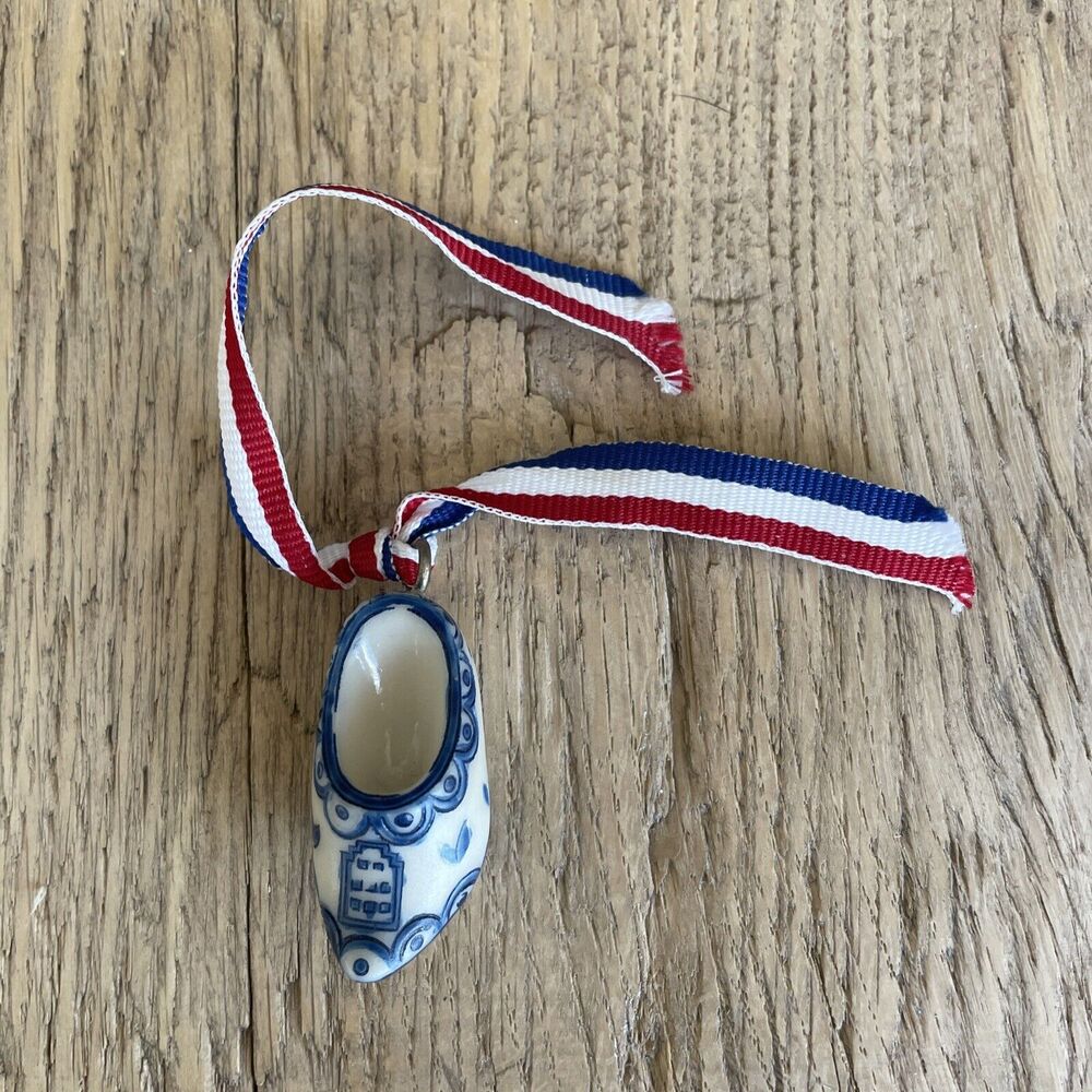 Dutch Vintage Delft Blue Clog Holland Hand Painted Porcelain Mini